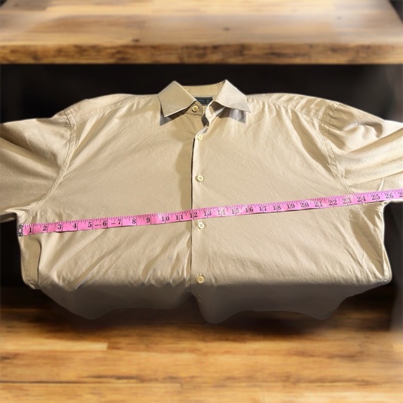 Vintage PRADA Made Italy Beige Stretch, Collar Lng Sleeve Dress Shirt 39"15-1/2" - Picture 13 of 16